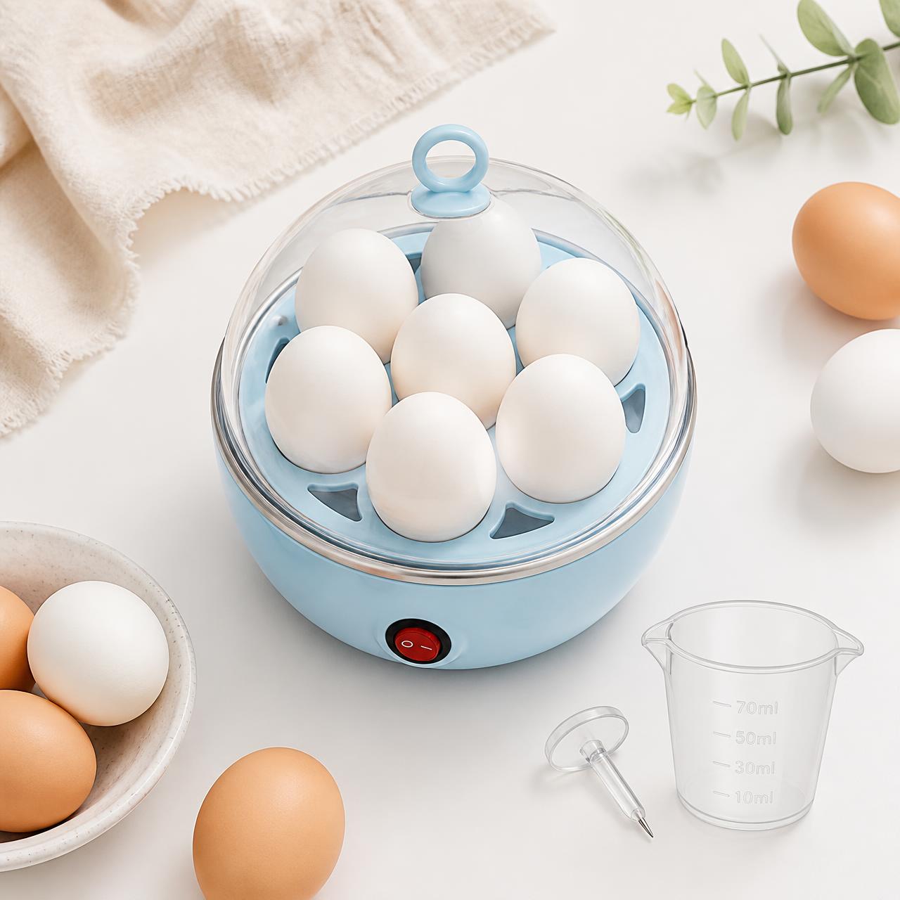 EggEase boiler flat lay with cooked eggs